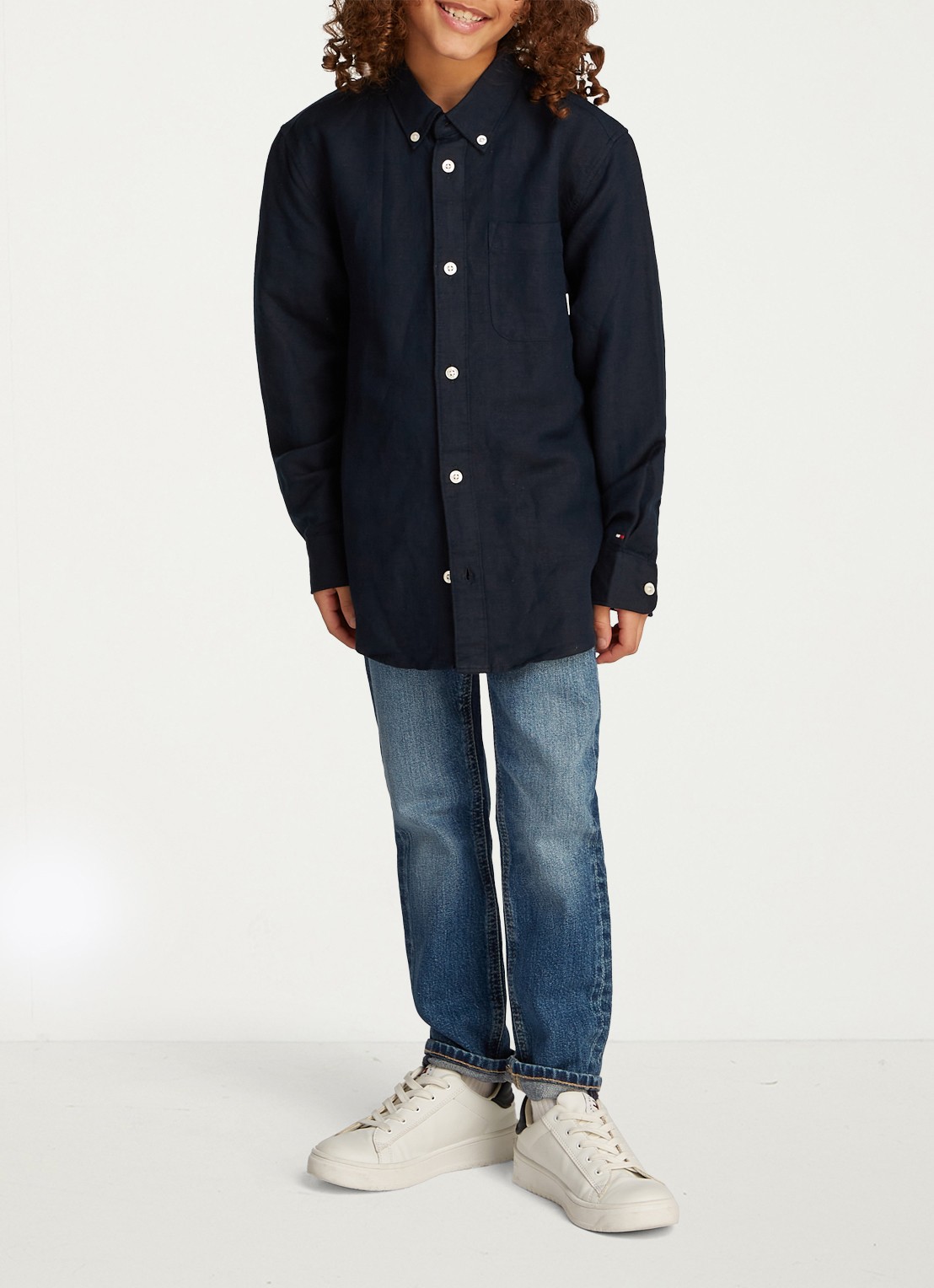 Tommy Hilfiger Relaxed fit overhemd in linnenblend - voorkant 3 donkerblauw