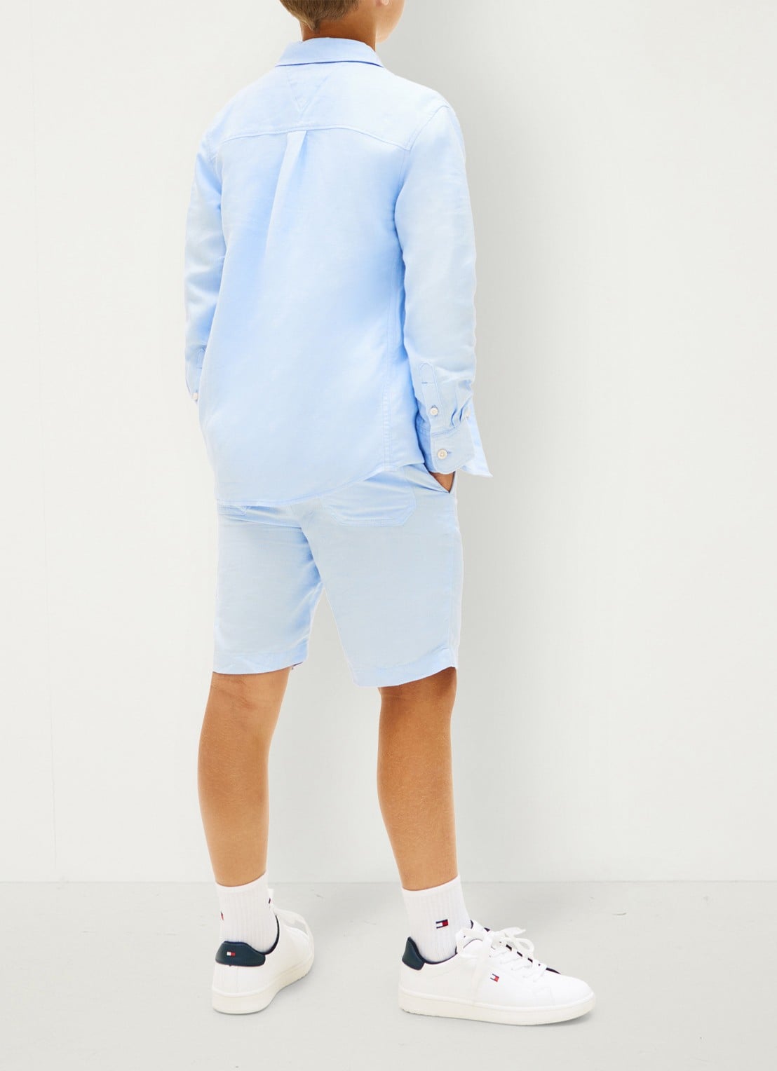 Tommy Hilfiger Relaxed fit overhemd in linnenblend - achterkant blauw