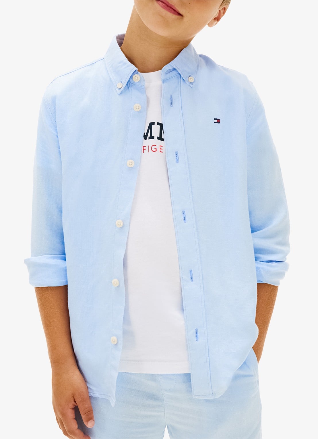 Tommy Hilfiger Relaxed fit overhemd in linnenblend - detail 2 blauw