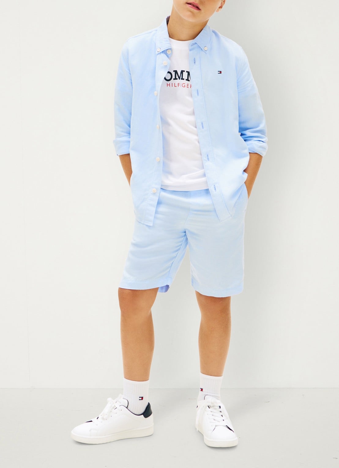 Tommy Hilfiger Relaxed fit overhemd in linnenblend - voorkant 5 blauw
