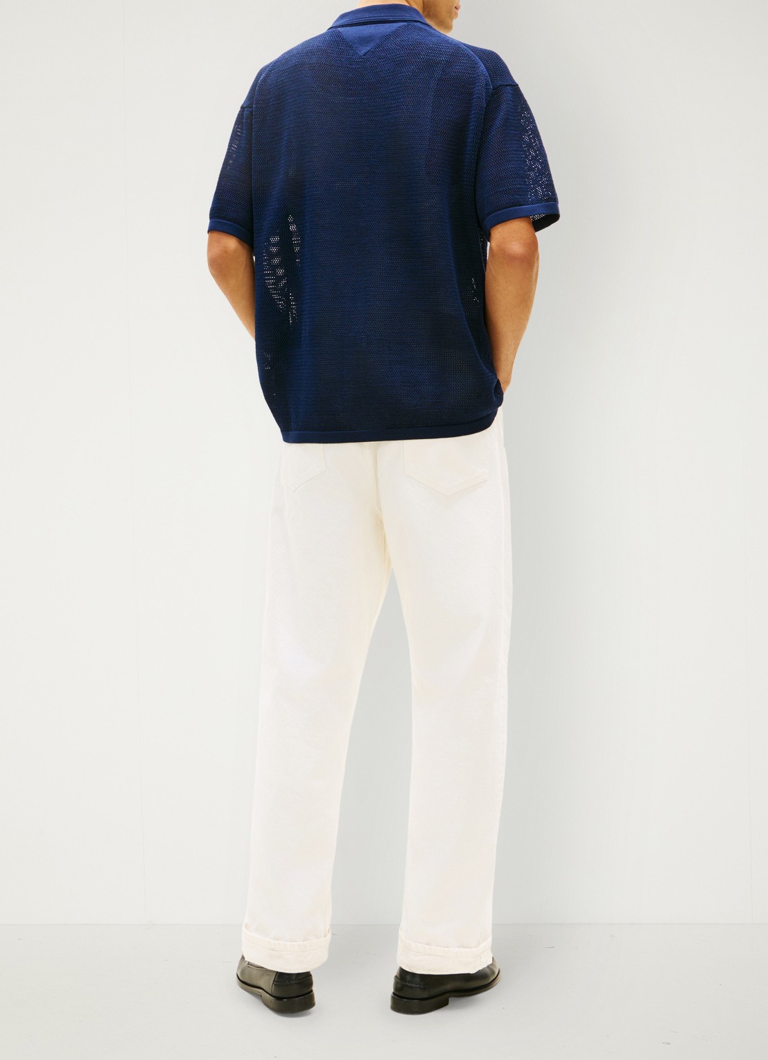 Tommy Hilfiger Relaxed fit overhemd met opengewerkt dessin - achterkant donkerblauw