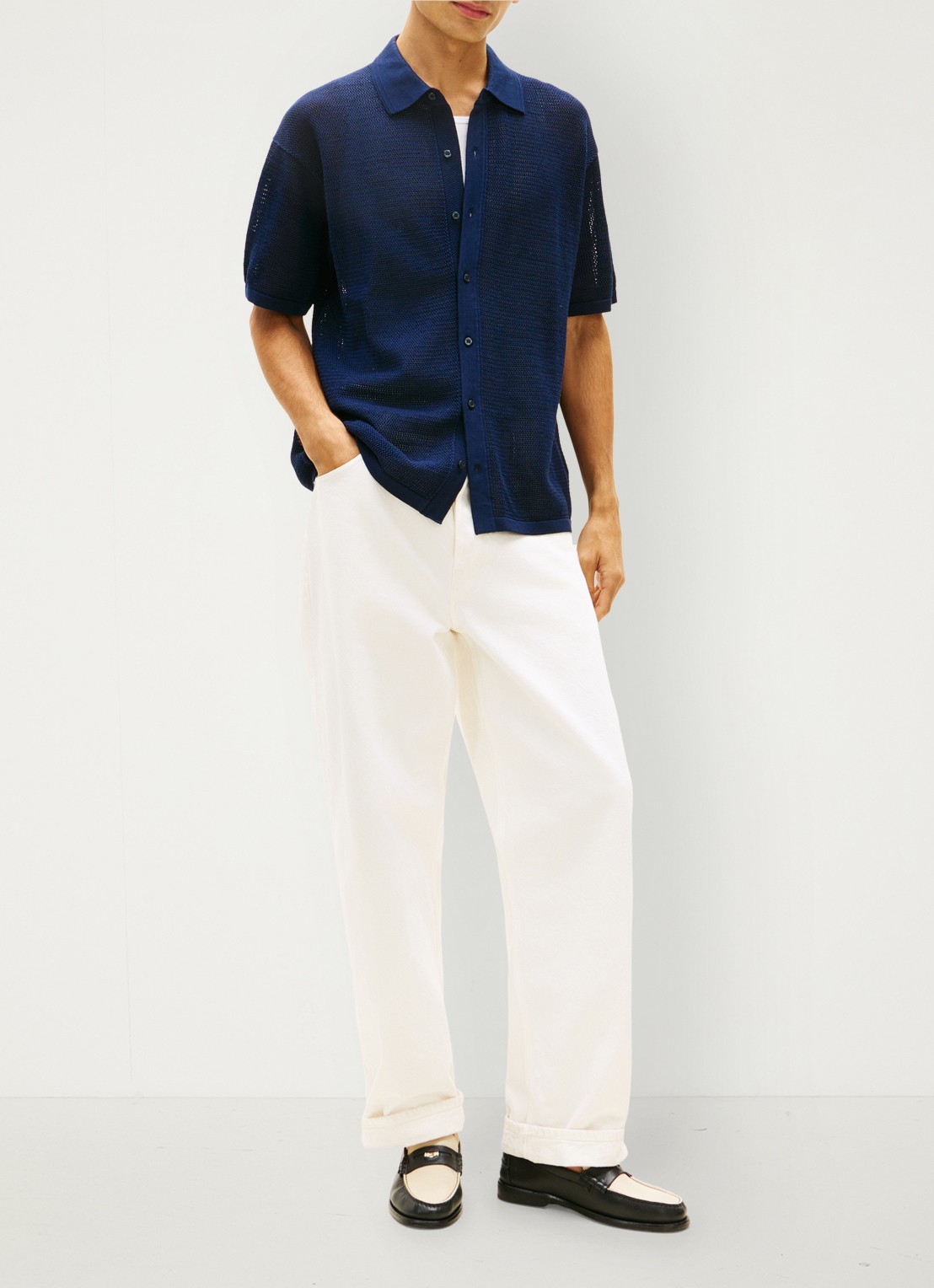 Tommy Hilfiger Relaxed fit overhemd met opengewerkt dessin - voorkant 3 donkerblauw