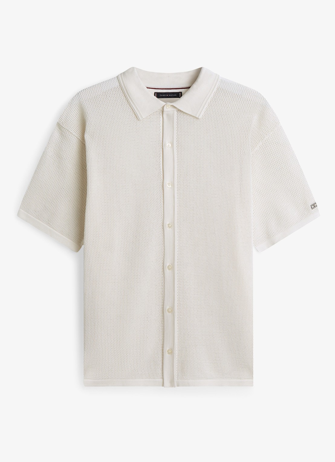 Tommy Hilfiger Relaxed fit overhemd met opengewerkt dessin - voorkant 2 gebroken wit