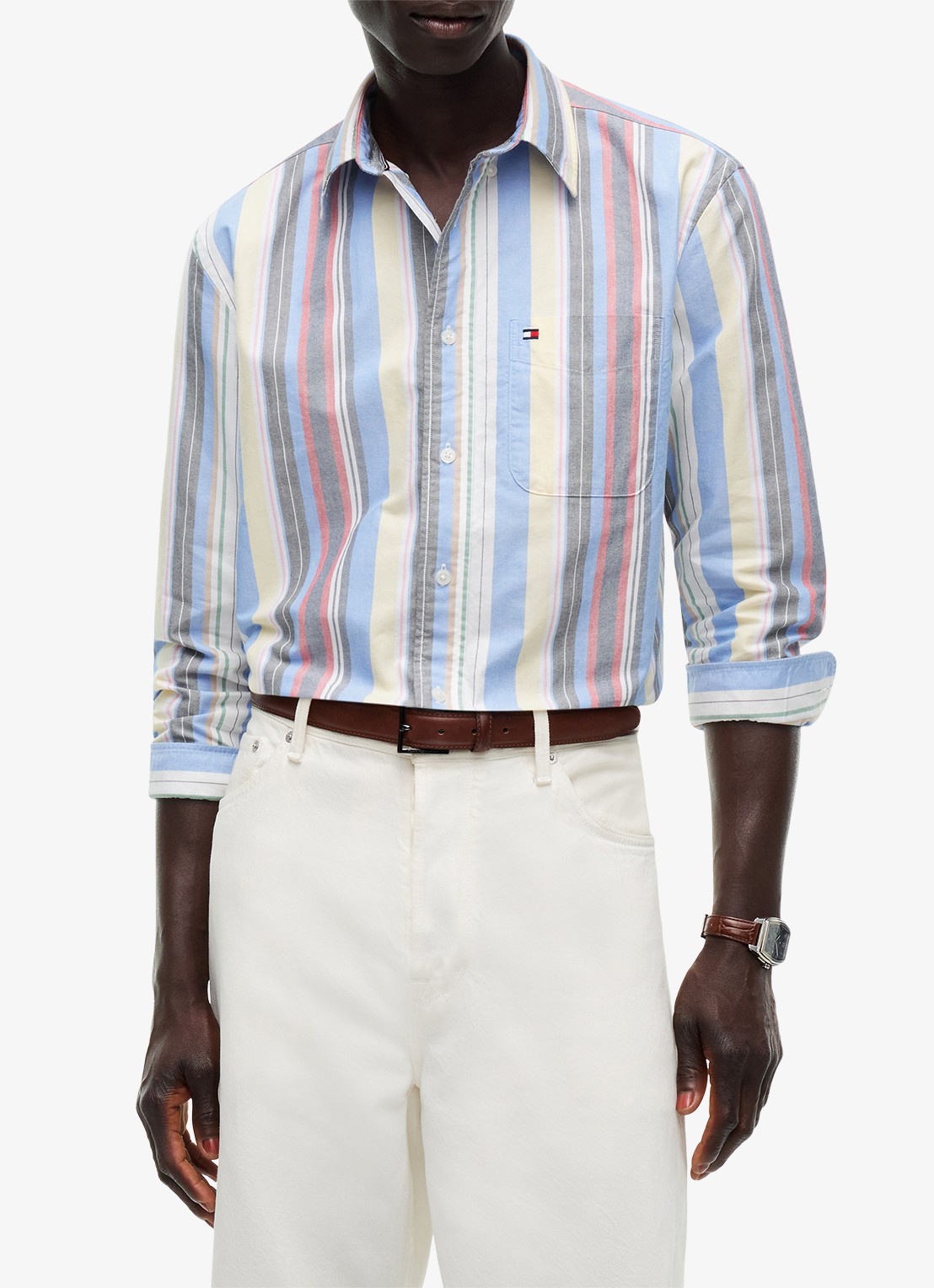 Tommy Hilfiger Relaxed fit overhemd met streepprint - detail blauw