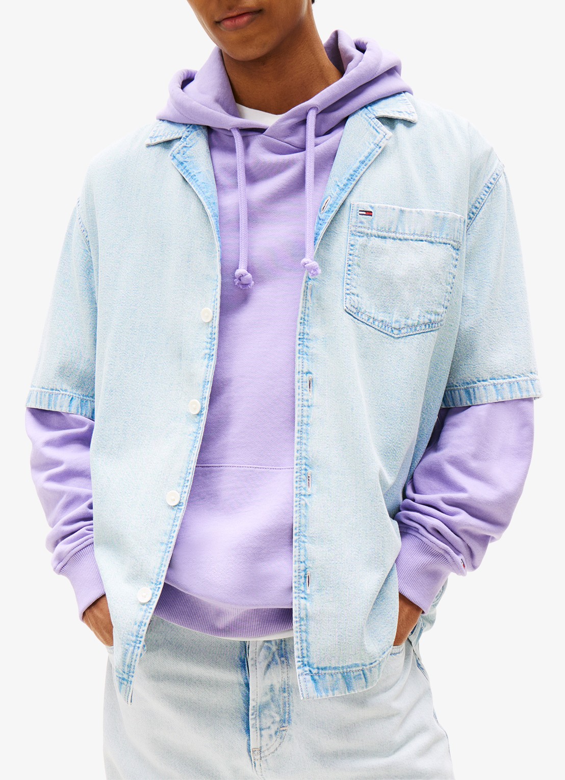 Tommy Hilfiger Relaxed fit overhemd van denim met borstzak - detail 2 lichtblauw