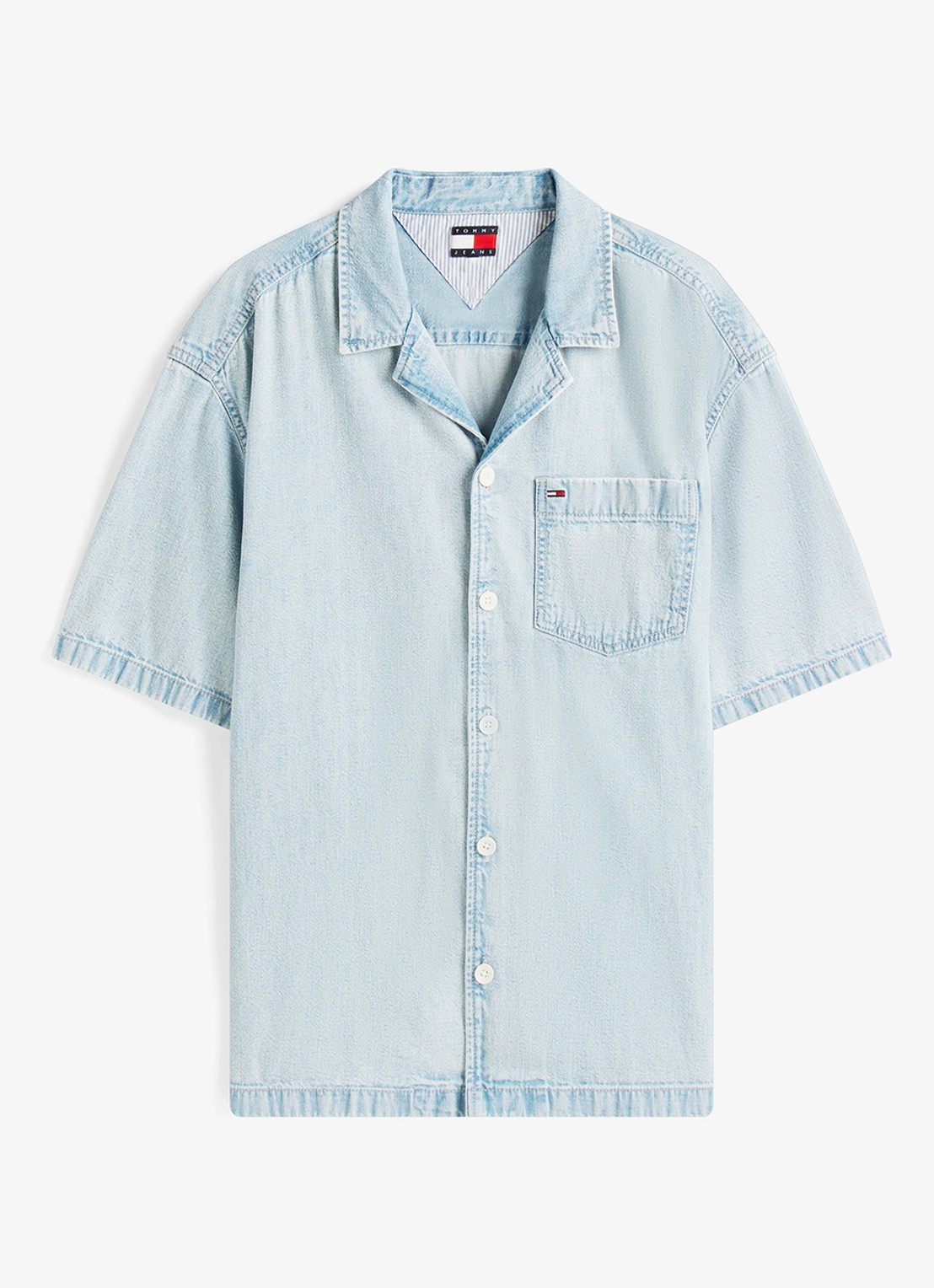 Tommy Hilfiger Relaxed fit overhemd van denim met borstzak - voorkant 3 lichtblauw