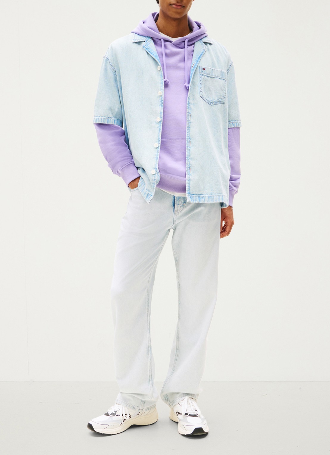 Tommy Hilfiger Relaxed fit overhemd van denim met borstzak - voorkant 4 lichtblauw