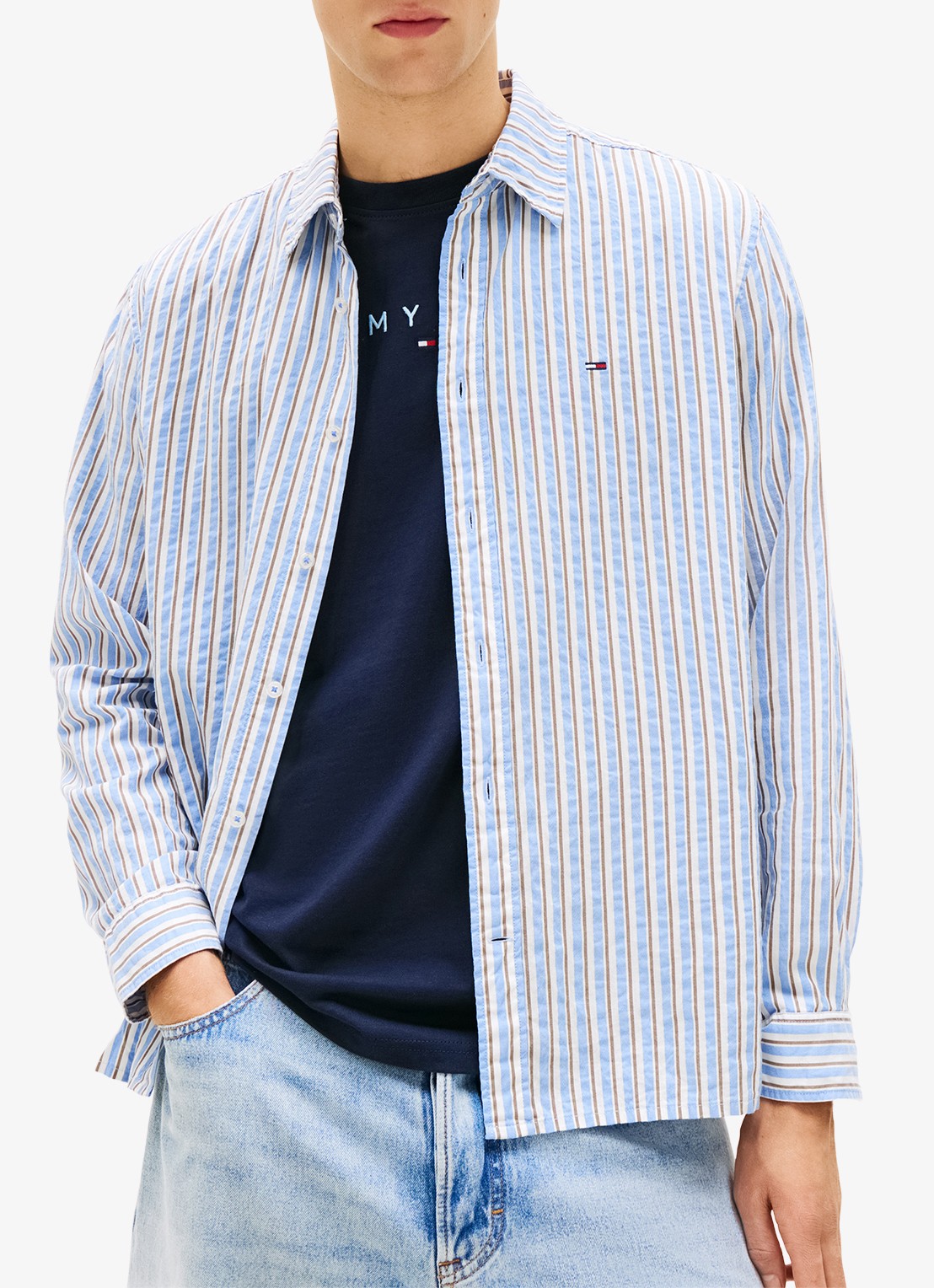 Tommy Hilfiger Relaxed fit overshirt met streepprint - detail 4 denim