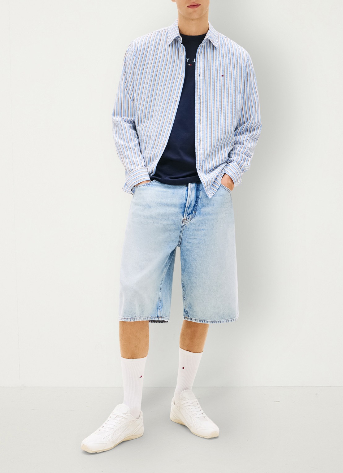 Tommy Hilfiger Relaxed fit overshirt met streepprint - voorkant 2 denim