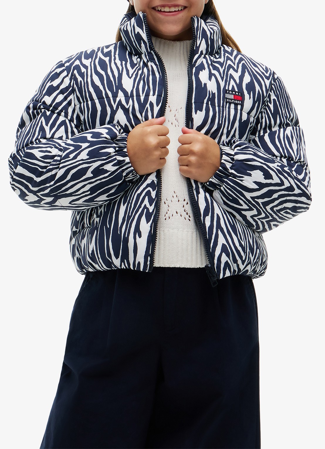 Tommy Hilfiger Reversible puffer jas met dierenprint  - detail blauw