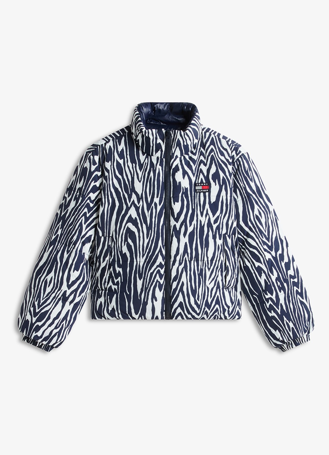 Tommy Hilfiger Reversible puffer jas met dierenprint  - voorkant 6 blauw
