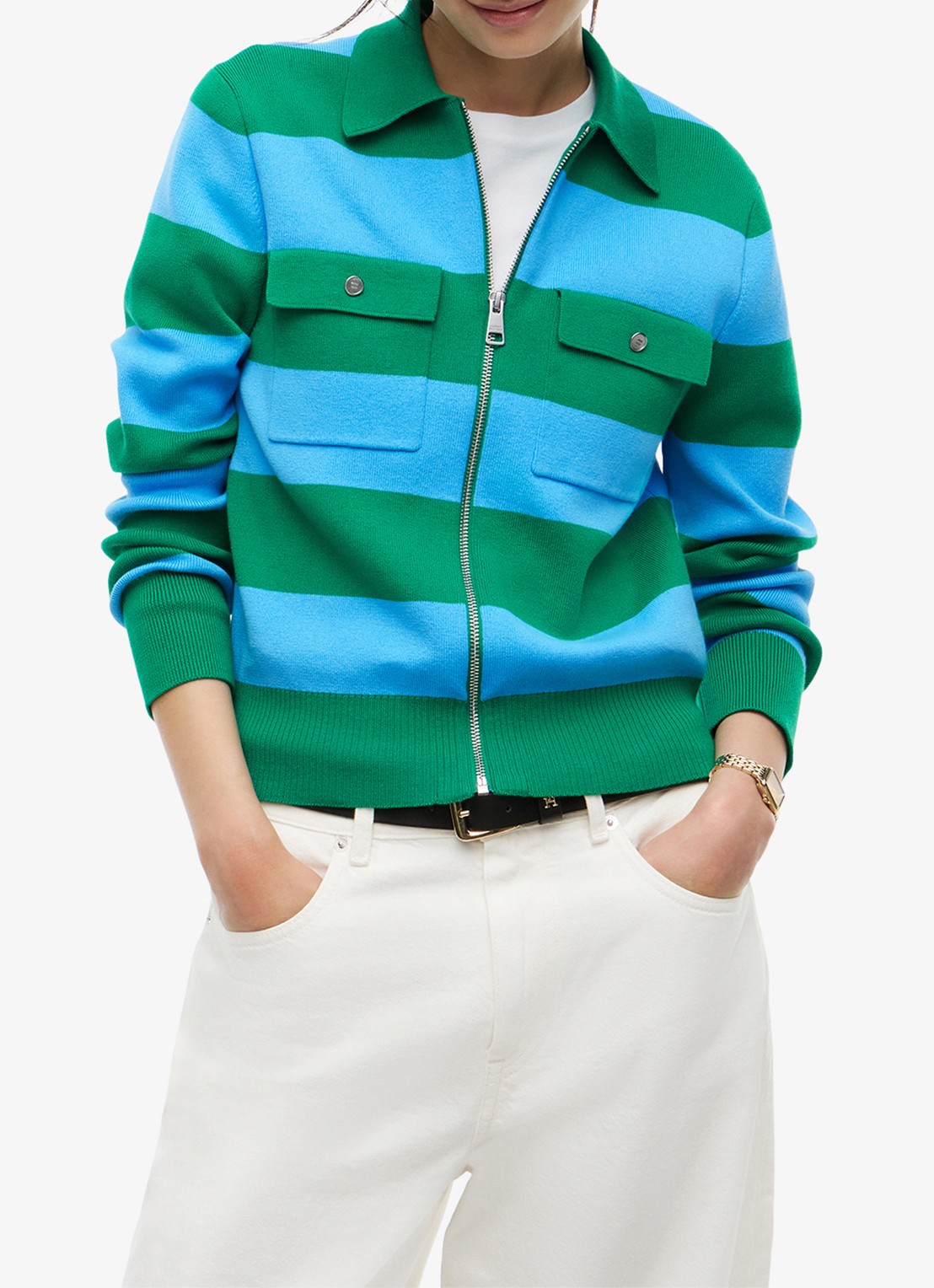 Tommy Hilfiger Ribgebreid vest met streepprint - detail blauw