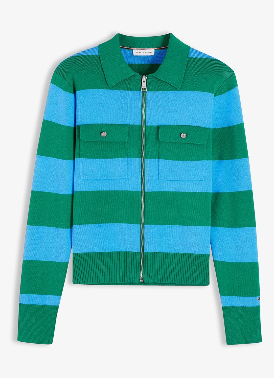 Tommy Hilfiger Ribgebreid vest met streepprint - voorkant 4 blauw