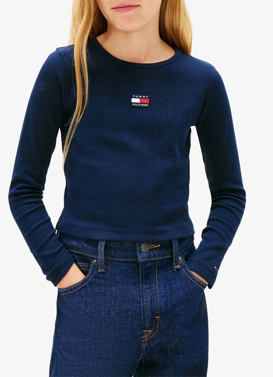 Tommy Hilfiger Ribgebreide longsleeve met logoborduring - detail 2 donkerblauw