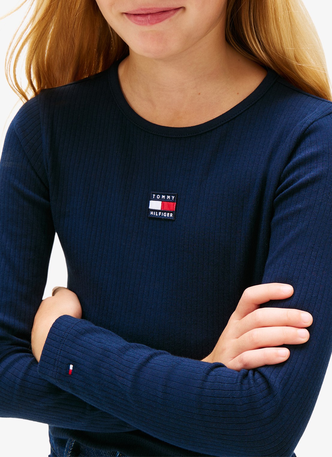Tommy Hilfiger Ribgebreide longsleeve met logoborduring - detail 3 donkerblauw