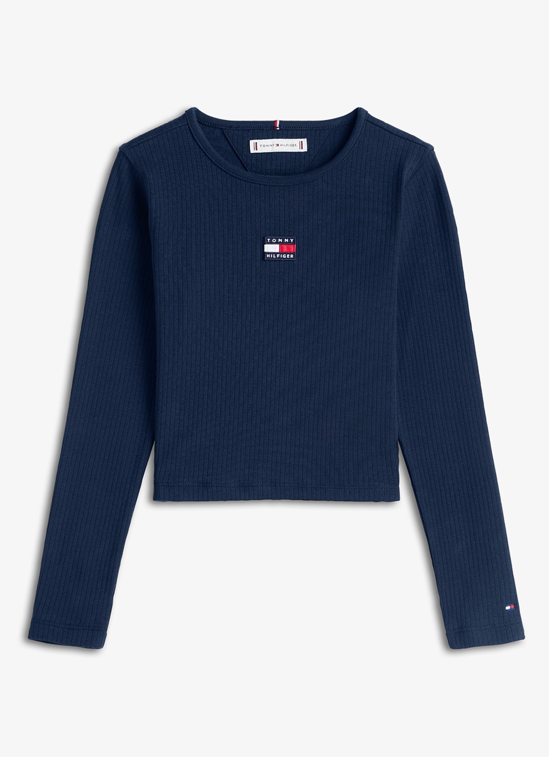 Tommy Hilfiger Ribgebreide longsleeve met logoborduring - voorkant 4 donkerblauw