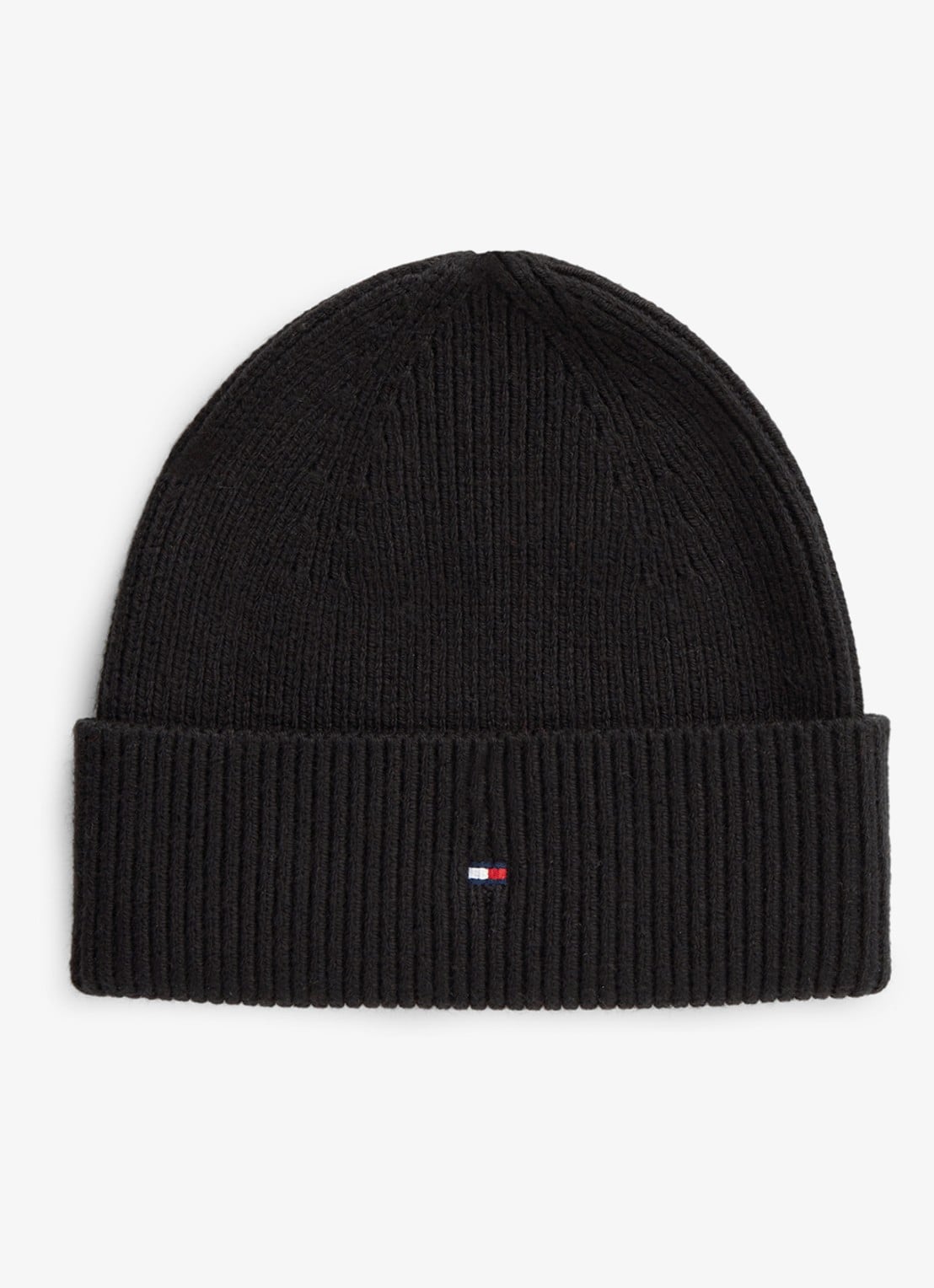 Tommy Hilfiger Ribgebreide muts in wolblend - voorkant 3 zwart