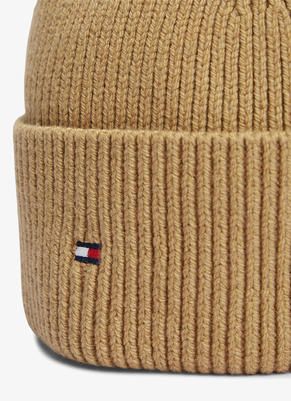 Tommy Hilfiger Ribgebreide muts in wolblend - detail khaki