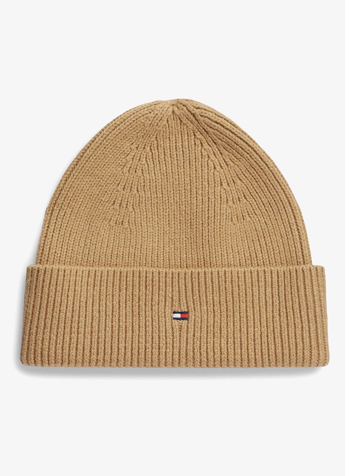 Tommy Hilfiger Ribgebreide muts in wolblend - voorkant 2 khaki