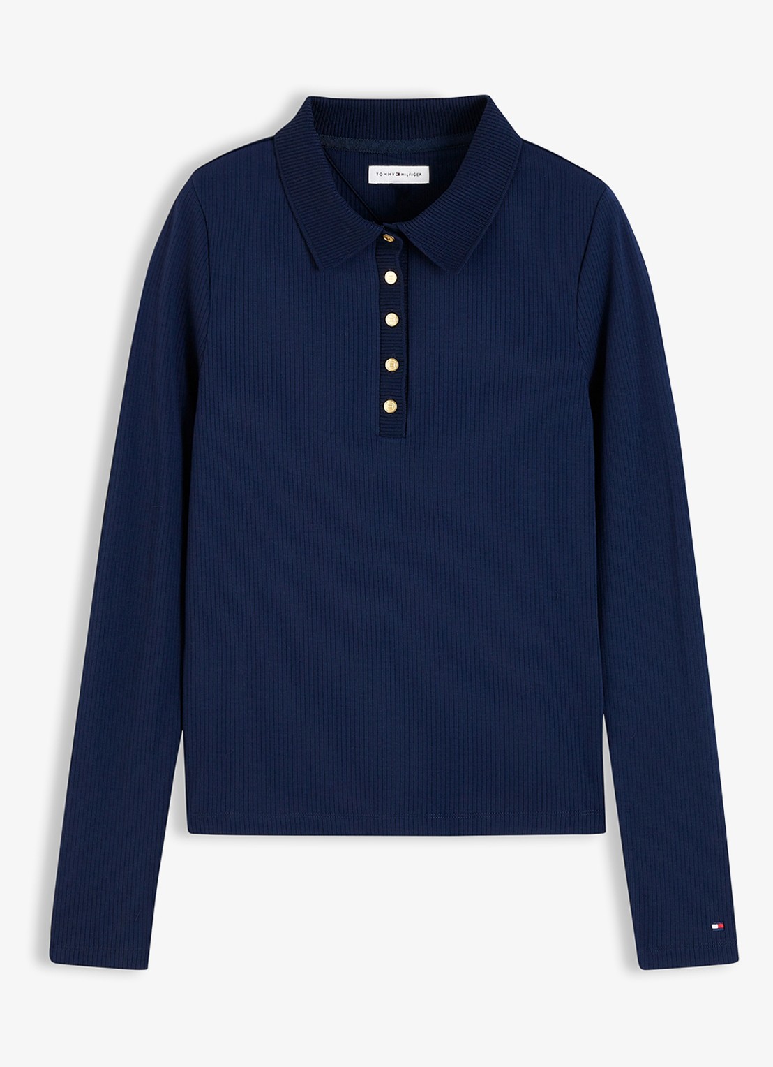 Tommy Hilfiger Ribgebreide polo met knoop details  - voorkant 4 donkerblauw