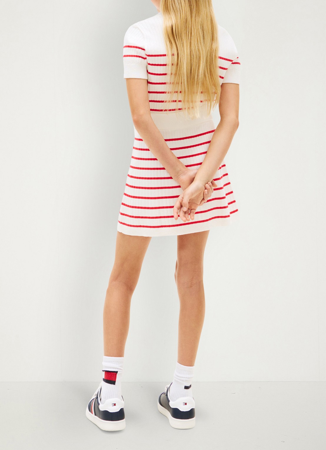Tommy Hilfiger Ribgebreide rok met streepprint - achterkant 3 rood