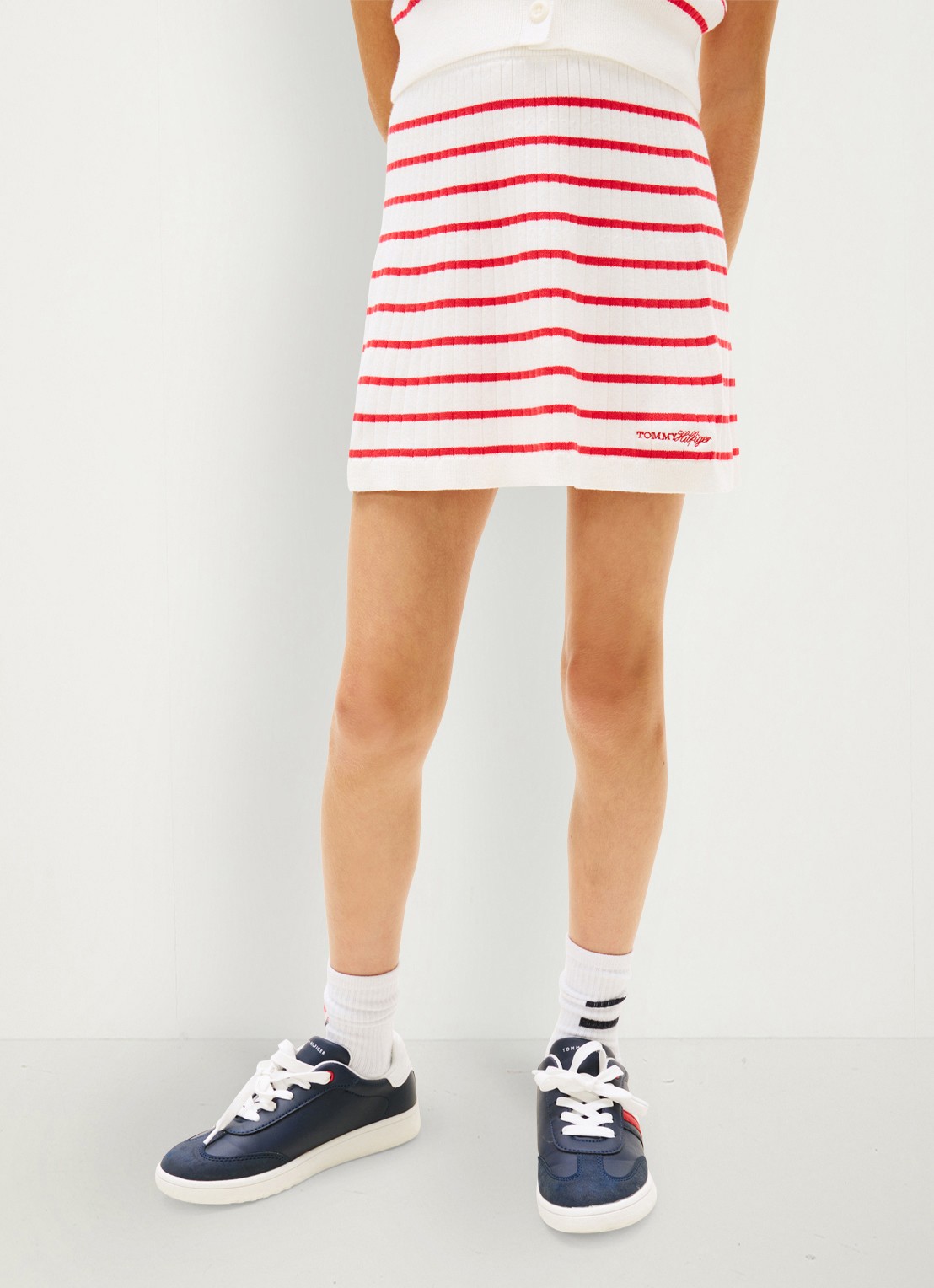Tommy Hilfiger Ribgebreide rok met streepprint - detail rood