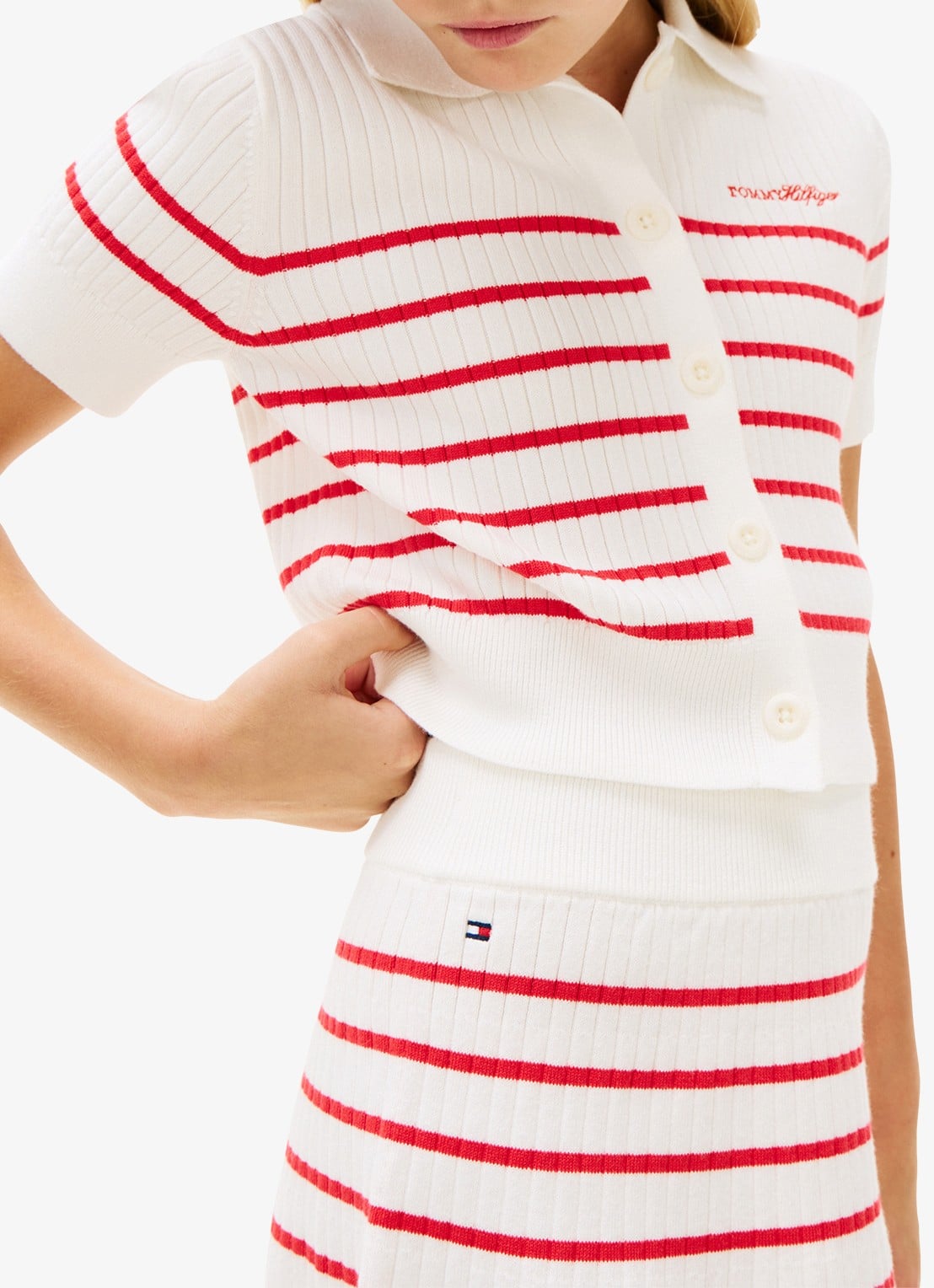 Tommy Hilfiger Ribgebreide rok met streepprint - detail 2 rood