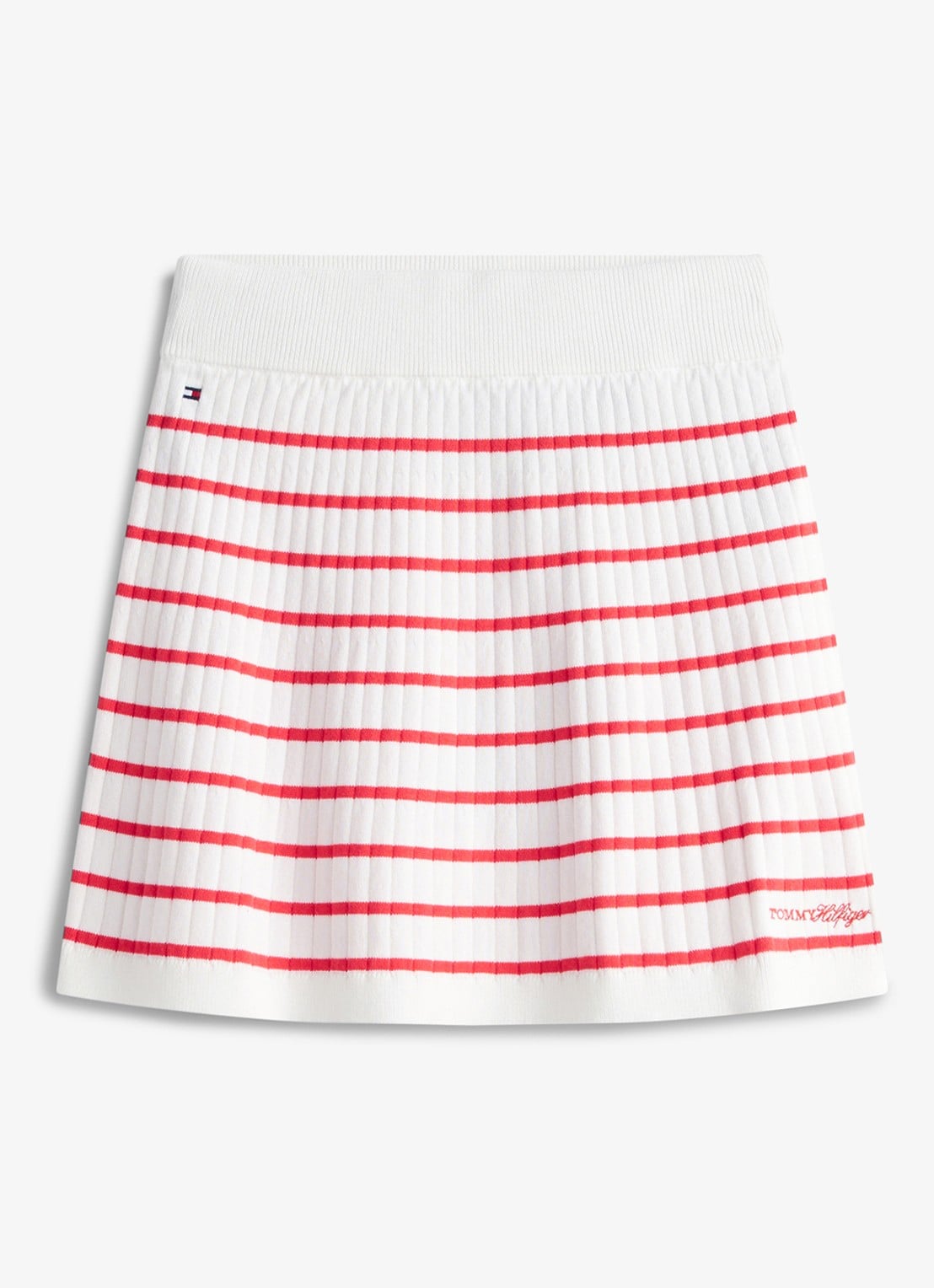 Tommy Hilfiger Ribgebreide rok met streepprint - voorkant 4 rood