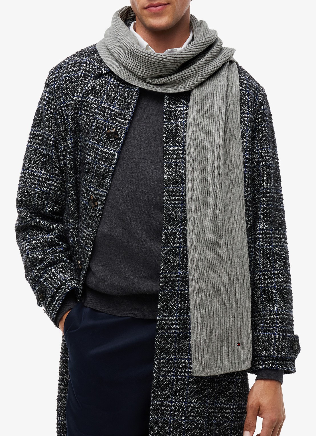 Tommy Hilfiger Ribgebreide sjaal in kasjmierblend 185 x25 cm - detail medium grey heather-p7d