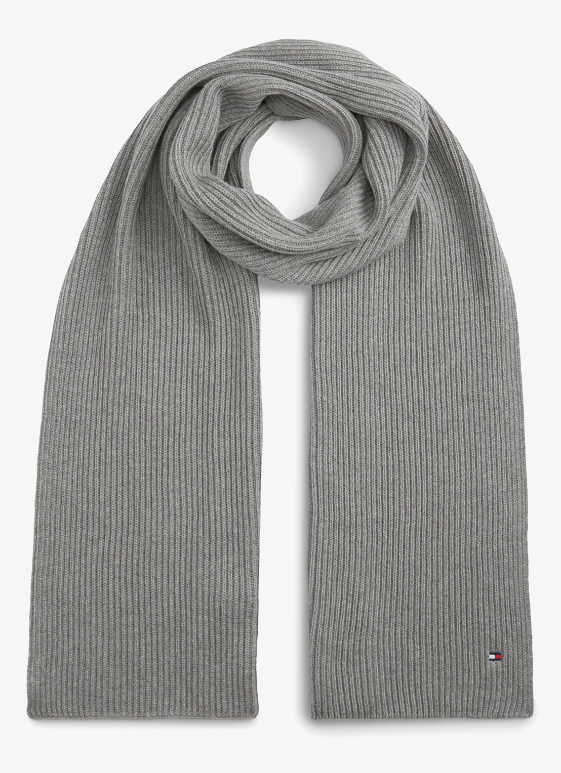 Tommy Hilfiger Ribgebreide sjaal in kasjmierblend 185 x25 cm - voorkant 4 medium grey heather-p7d