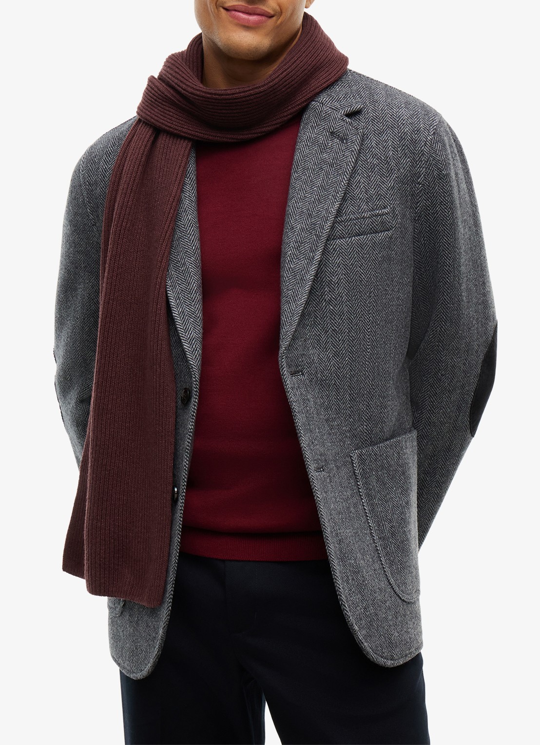 Tommy Hilfiger Ribgebreide sjaal in kasjmierblend 185 x25 cm - detail red wine melange-xiu