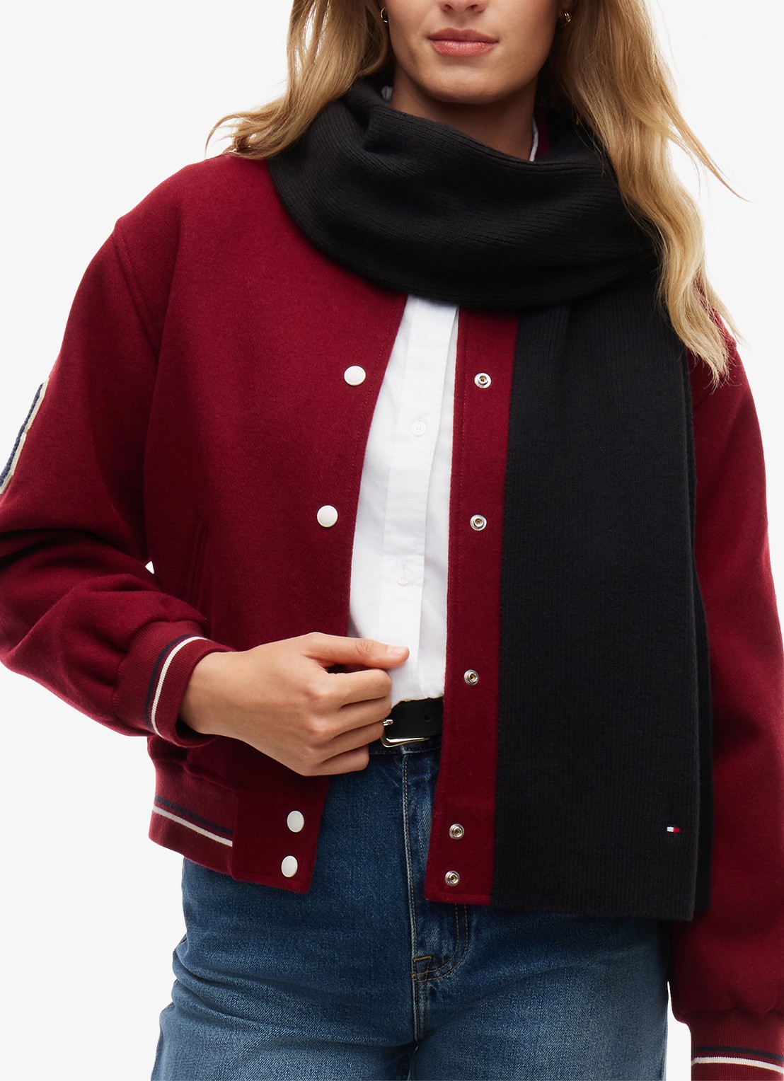 Tommy Hilfiger Ribgebreide sjaal in wolblend - detail 2 zwart