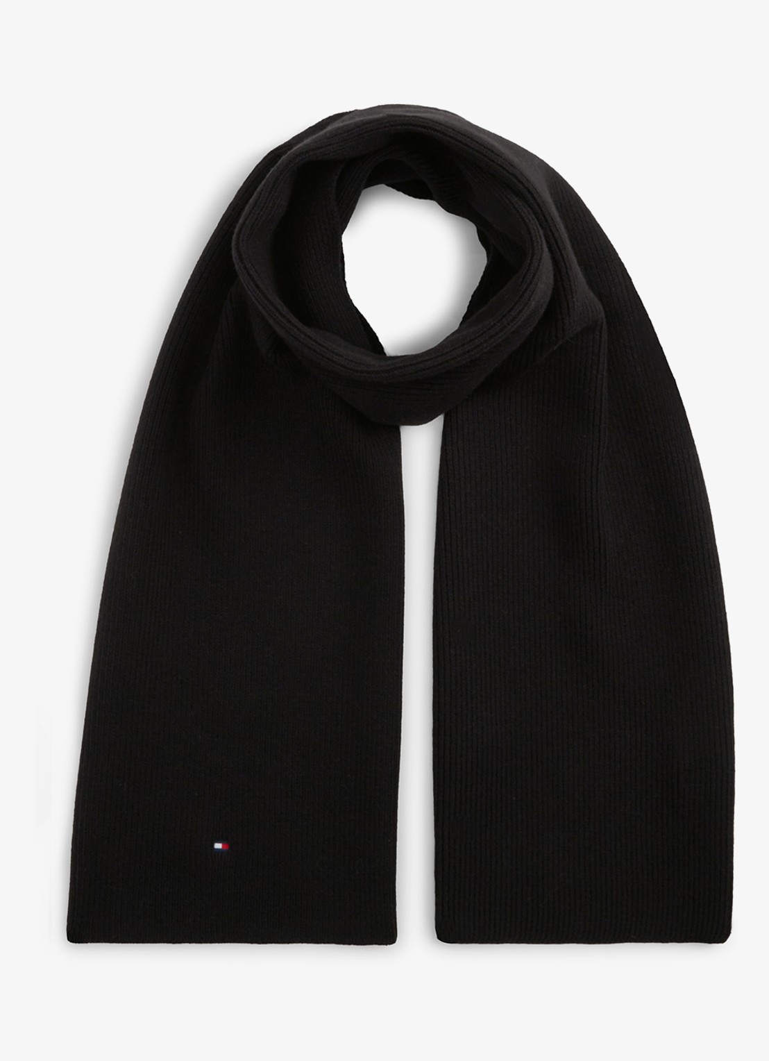 Tommy Hilfiger Ribgebreide sjaal in wolblend - voorkant zwart