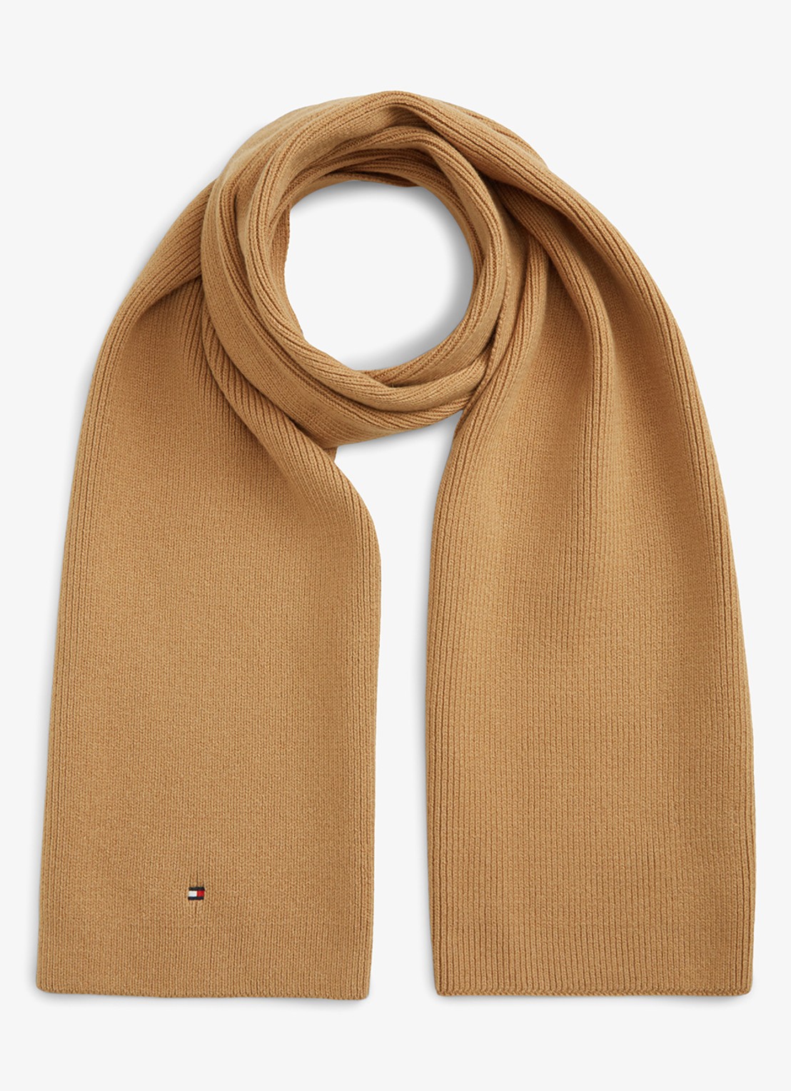 Tommy Hilfiger Ribgebreide sjaal in wolblend - voorkant 4 beige