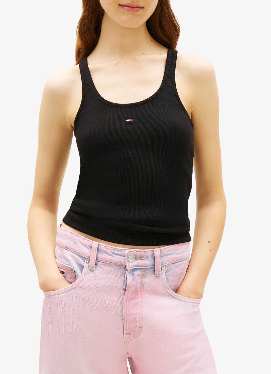 Tommy Hilfiger Ribgebreide tanktop met logoborduring - detail 4 zwart