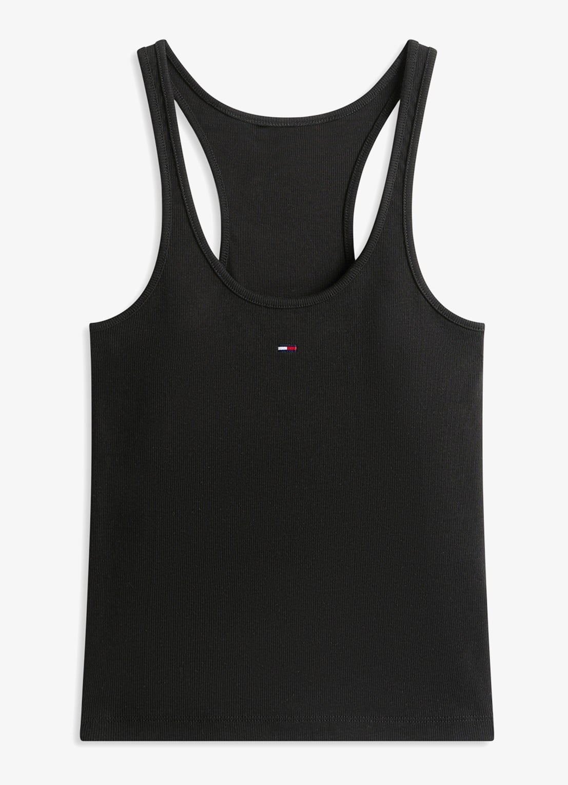Tommy Hilfiger Ribgebreide tanktop met logoborduring - voorkant zwart