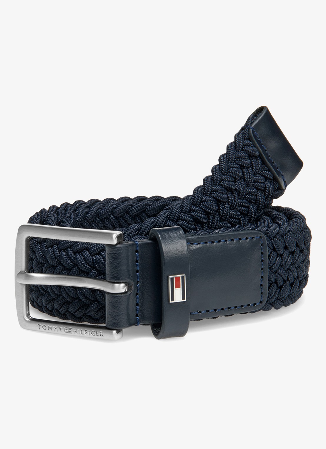 Tommy Hilfiger Riem met gevlochten detail - voorkant donkerblauw