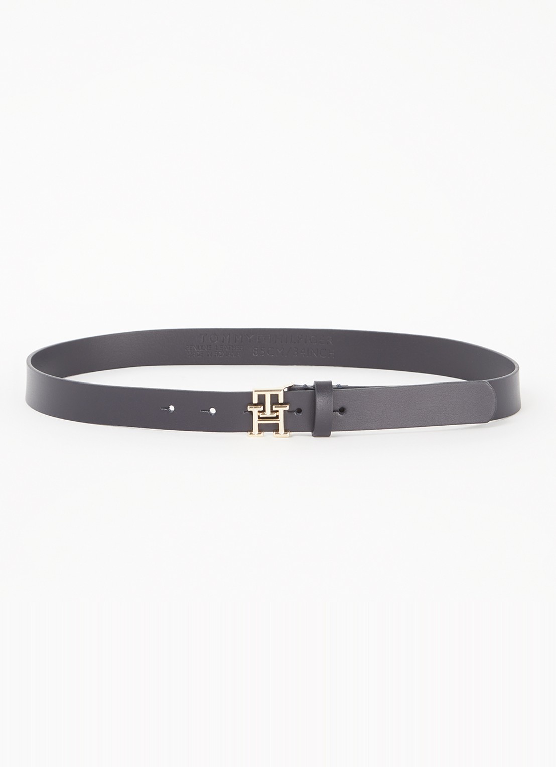 Tommy Hilfiger Riem van leer met logo - voorkant donkerblauw