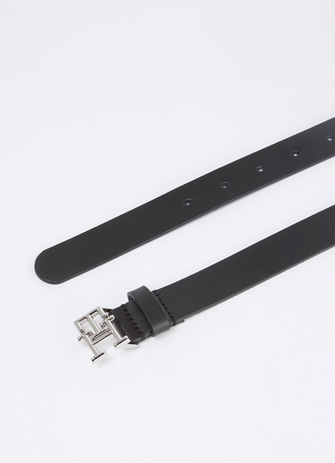 Tommy Hilfiger Riem van leer met logo - detail zwart