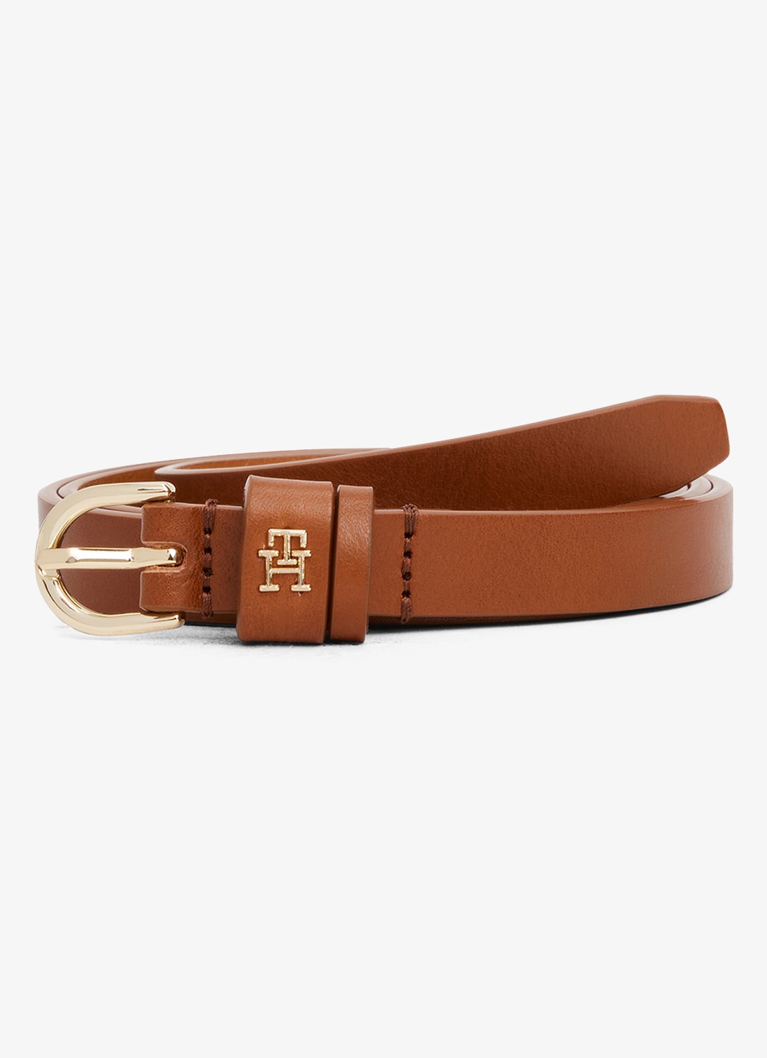 Tommy Hilfiger Riem van leer met logo - voorkant 4 cognac