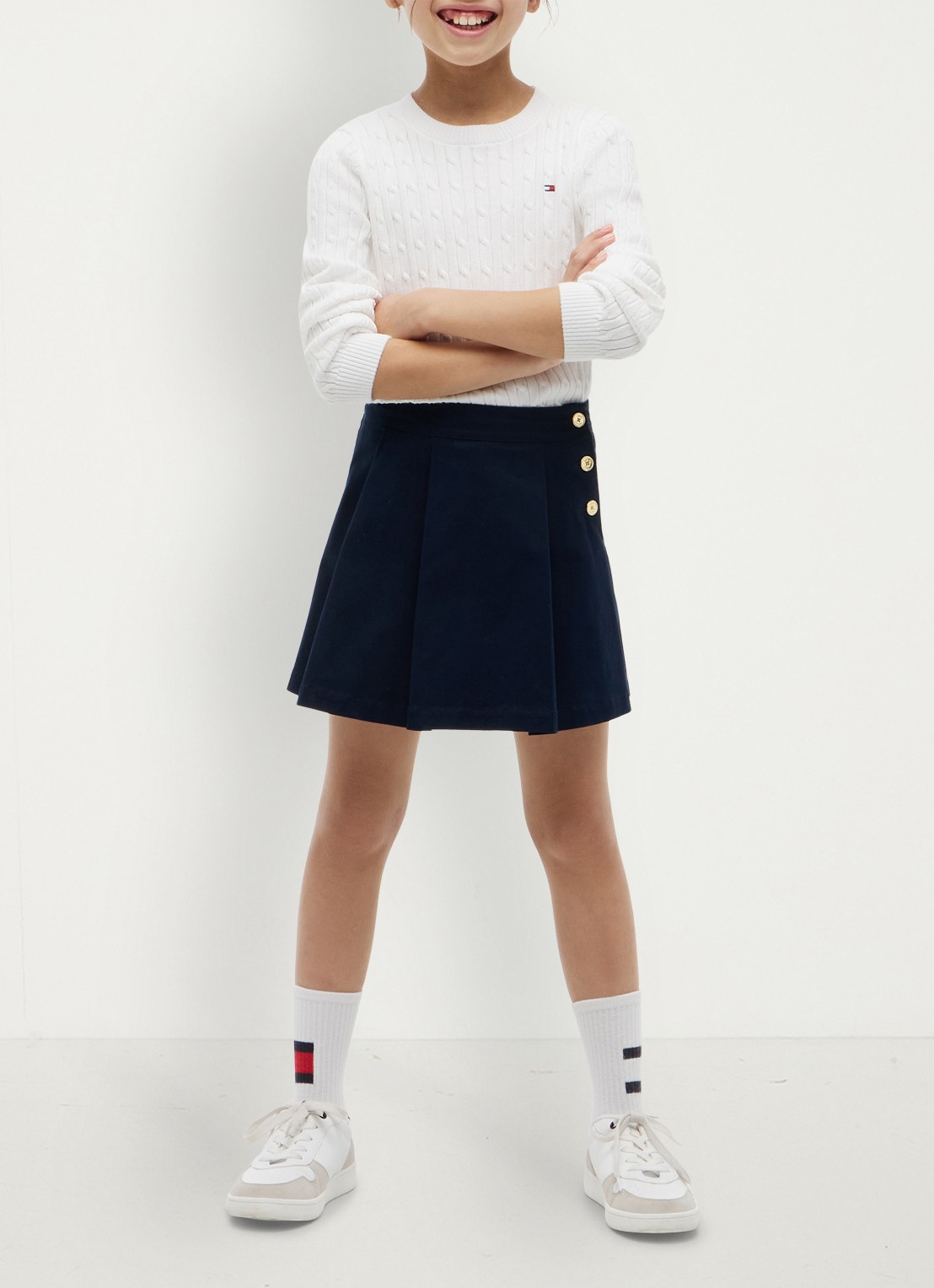 Tommy Hilfiger Rok met logoborduring - voorkant 3 donkerblauw