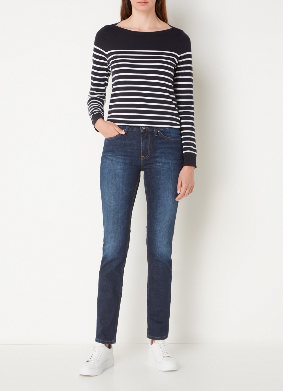 Tommy Hilfiger Rome mid waist slim fit jeans met donkere wassing - voorkant 5 indigo