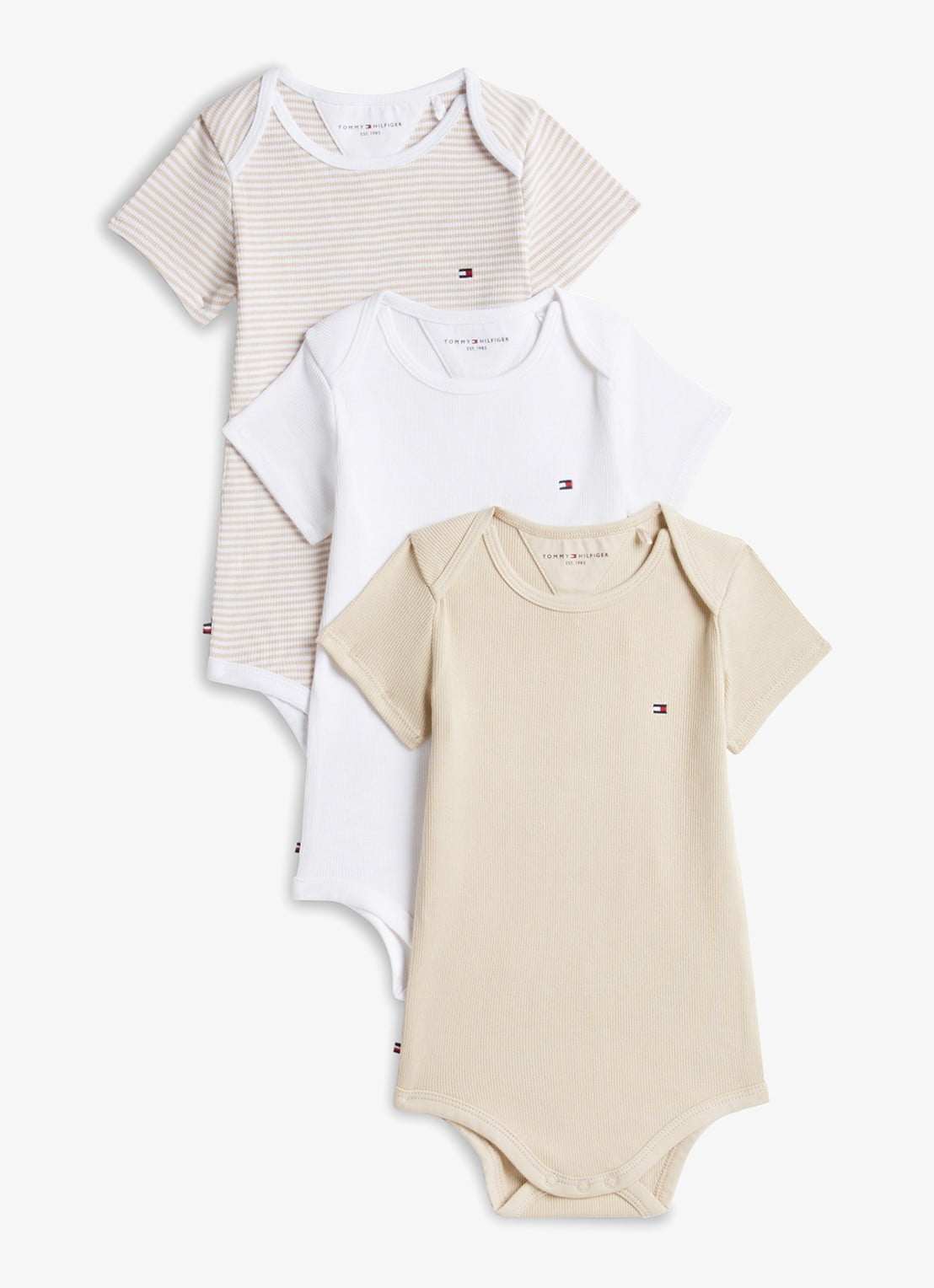 Tommy Hilfiger Romper met logo in 3-pack - voorkant beige