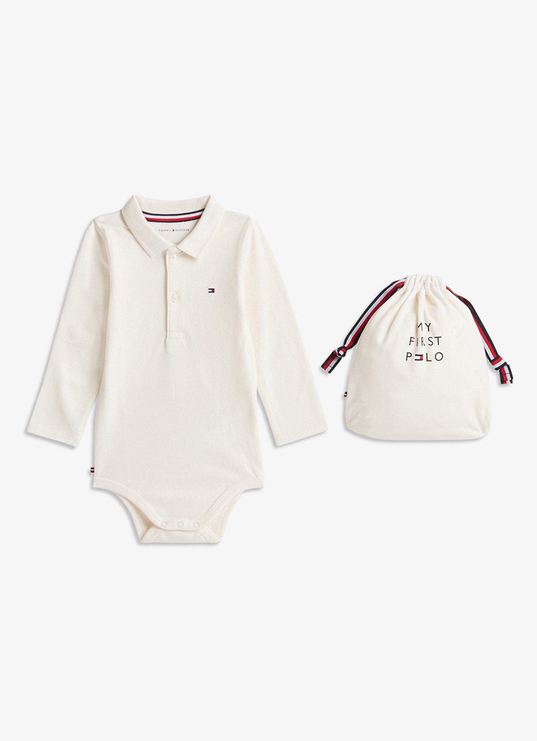 Tommy Hilfiger Romper van katoen met polokraag  - voorkant 4 creme