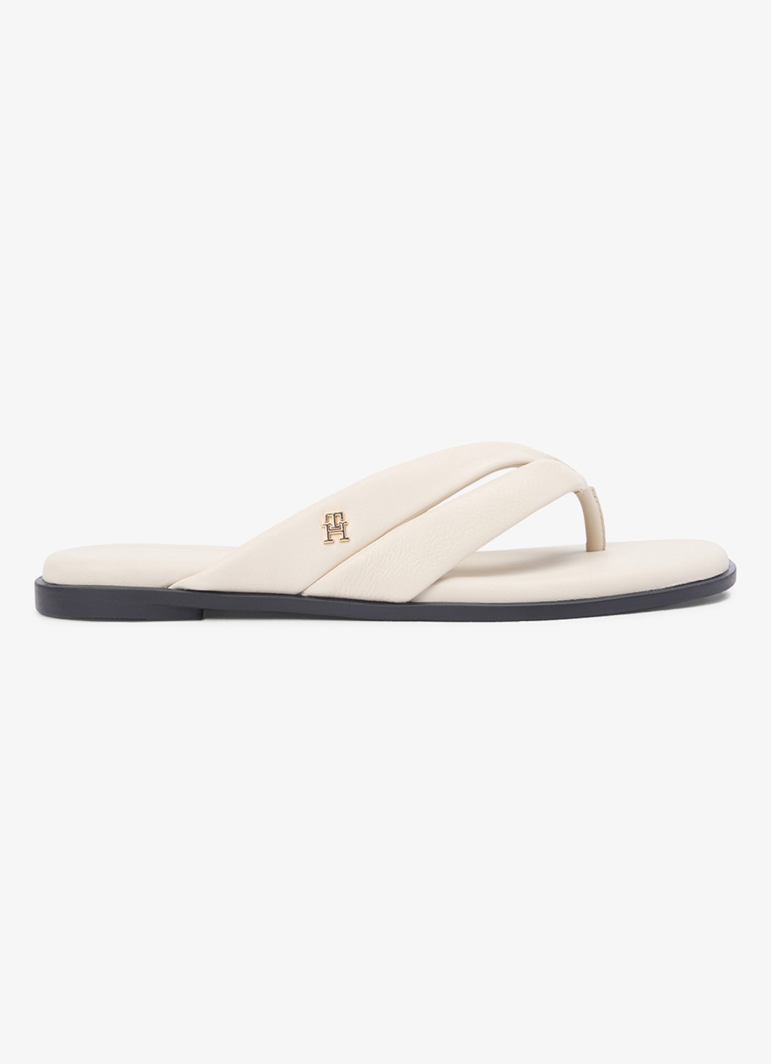 Tommy Hilfiger Sandaal van leer met logo - voorkant 3 gebroken wit