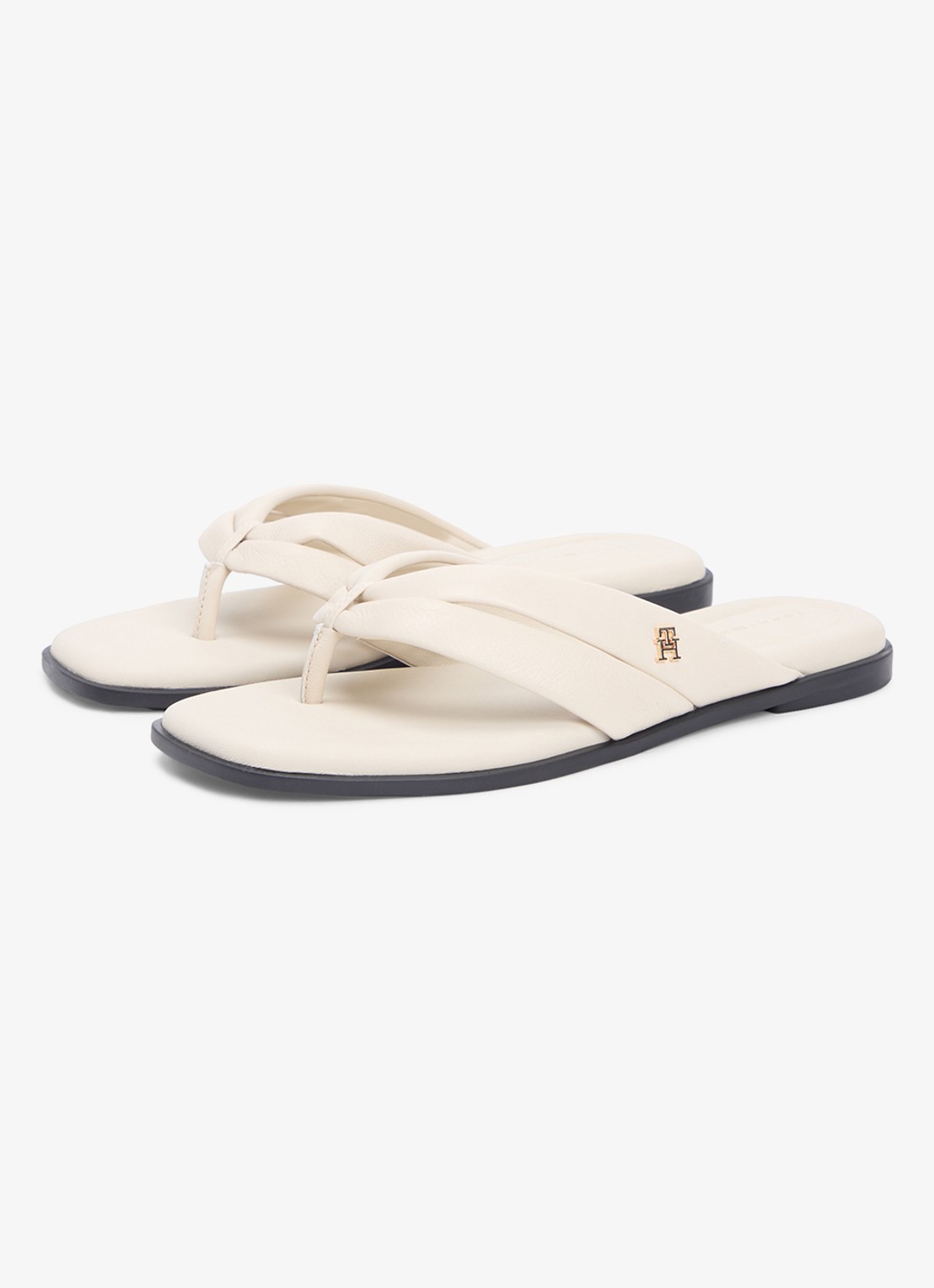 Tommy Hilfiger Sandaal van leer met logo - voorkant 4 gebroken wit