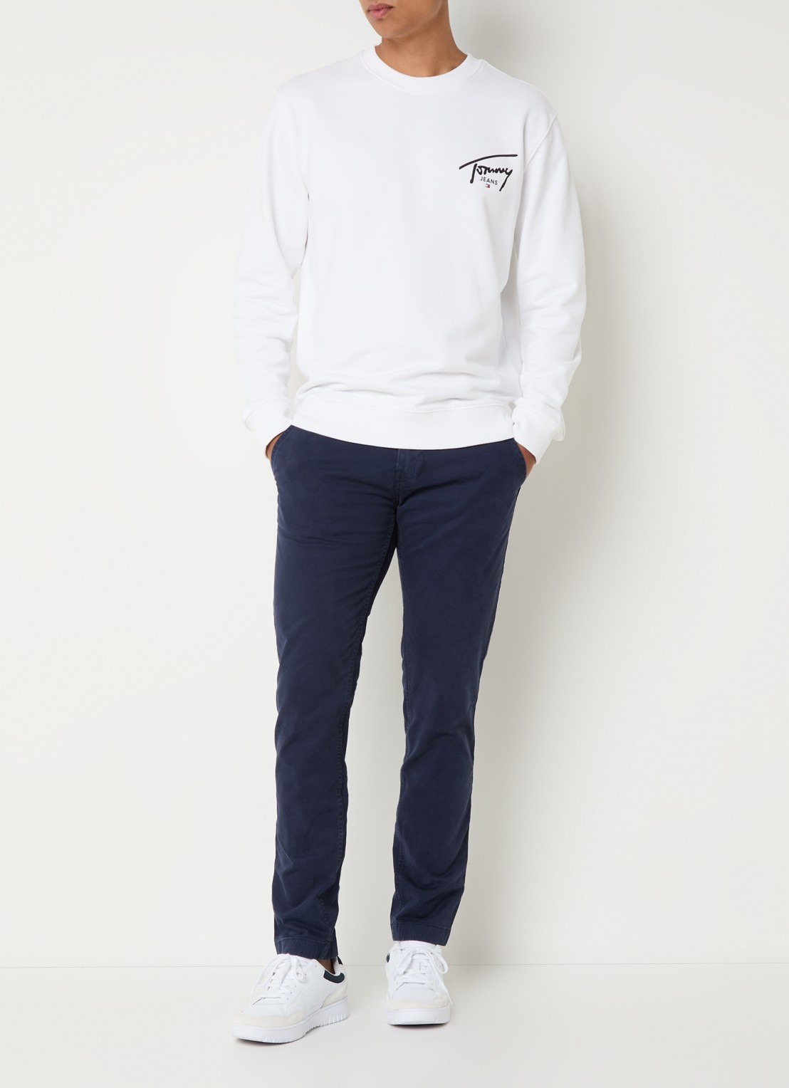 Tommy Hilfiger Scanton slim fit chino met steekzakken - voorkant 3 donkerblauw