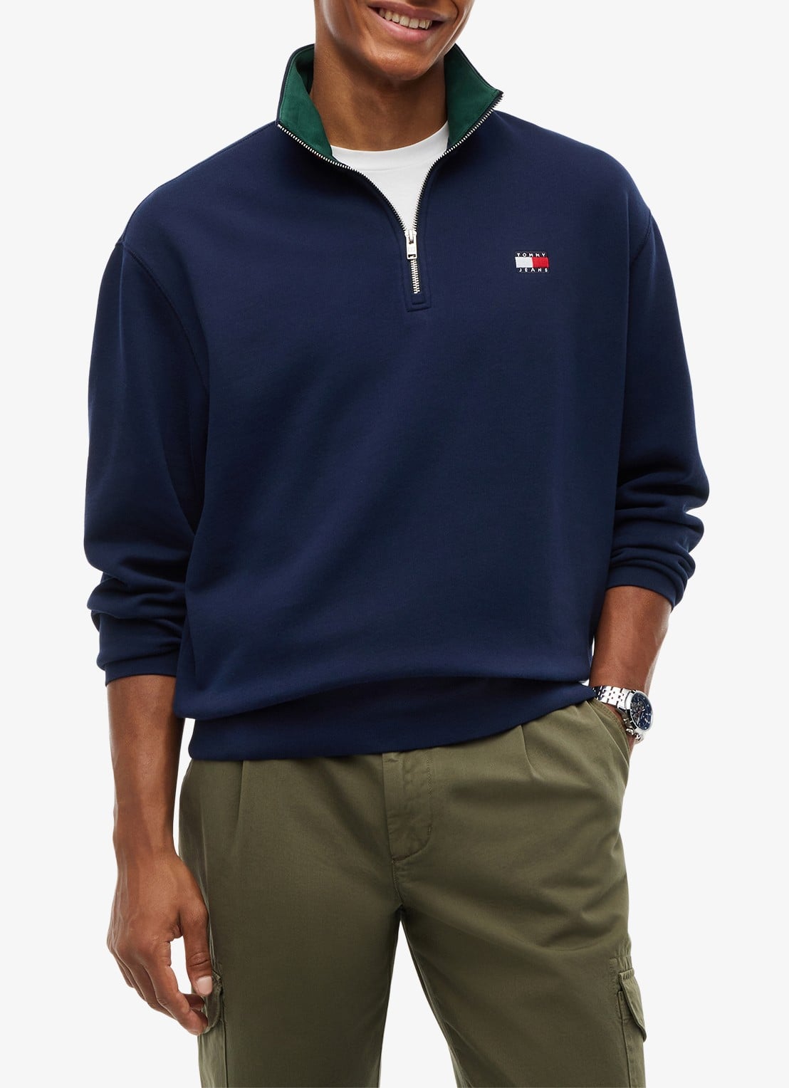 Tommy Hilfiger Schipperstrui met halve rits - detail donkerblauw