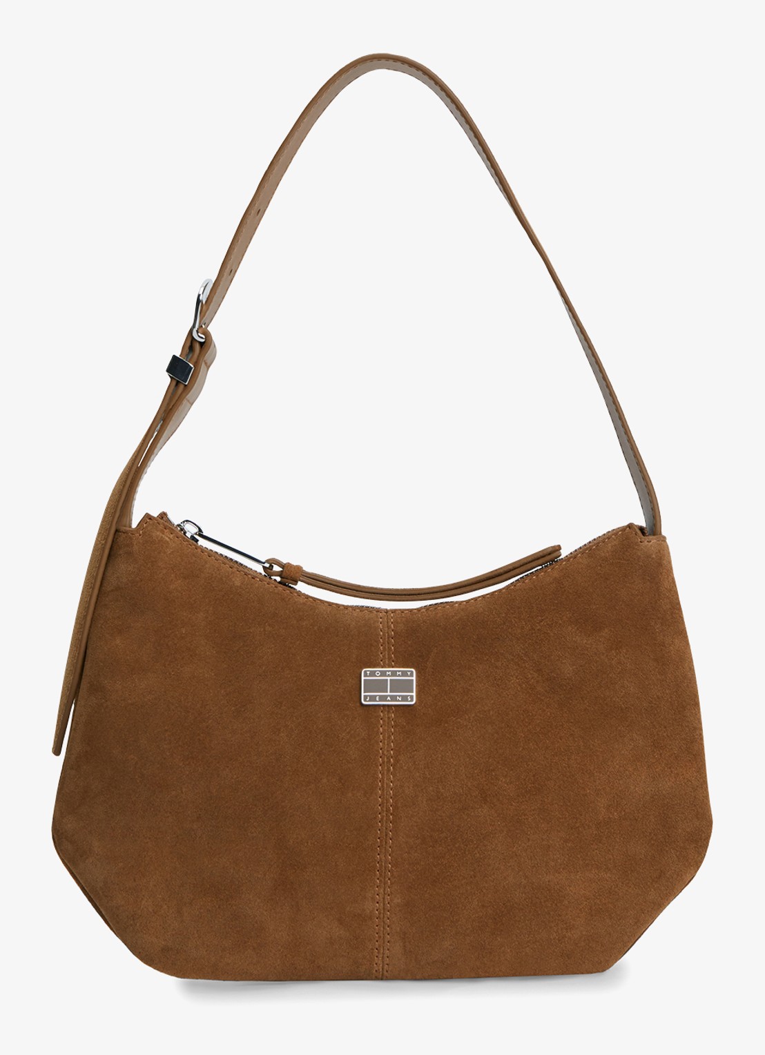 Tommy Hilfiger Schoudertas van leer - voorkant lichtbruin