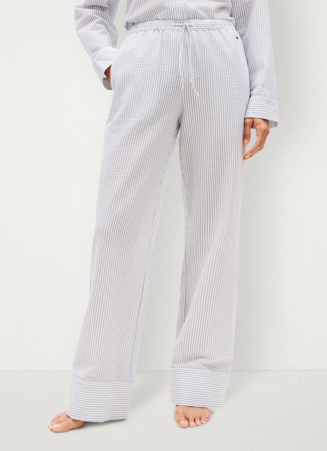 Tommy Hilfiger Seersucker pyjamabroek met streeprint - detail 3 lichtblauw